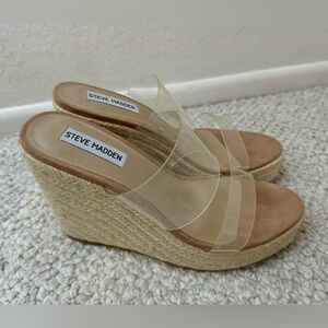 Steve Madden Women's Tan and Clear Sunrise Wedge Sandals Size 8.5